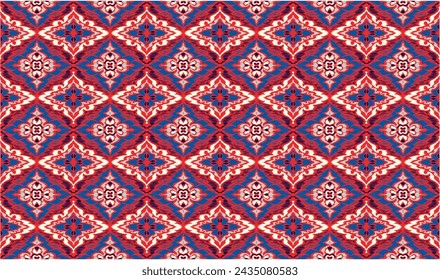 Ikat de adorno folclórico geométrico. Texturas de vector étnico tribal. Patrón sin costuras en estilo azteca. Bordado popular. India, escandinava, gitana, mexicana. Alfombra africana. Dibujado a mano, no AI