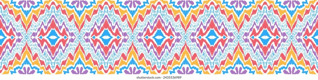 Geometric folk ornament ikat. Tribal ethnic vector textures. Seamless pattern in Aztec style. Folk embroidery. Indian, Scandinavian, Gypsy, Mexican rug. African carpet. Hand drawn, not AI