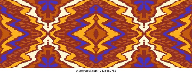 Geometric folk ornament ikat. Tribal ethnic vector textures. Seamless pattern in Aztec style. Folk embroidery. Indian, Scandinavian, Gypsy, Mexican rug. African carpet. Vector tie dye shibori print.