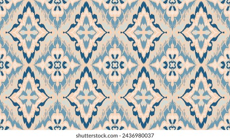 Geometric folk ornament ikat. Tribal ethnic vector textures. Seamless pattern in Aztec style. Folk embroidery. Indian, Scandinavian, Gypsy, Mexican rug. African carpet. Hand drawn, not AI