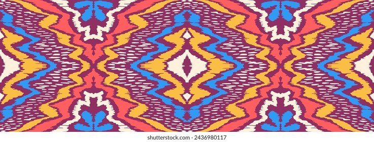 Geometric folk ornament ikat. Tribal ethnic vector textures. Seamless pattern in Aztec style. Folk embroidery. Indian, Scandinavian, Gypsy, Mexican rug. African carpet. Vector tie dye shibori print.