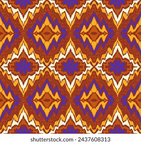 Geometric folk ornament ikat. Tribal ethnic vector textures. Seamless pattern in Aztec style. Folk embroidery. Indian, Scandinavian, Gypsy, Mexican rug. African carpet. Vector tie dye shibori print.
