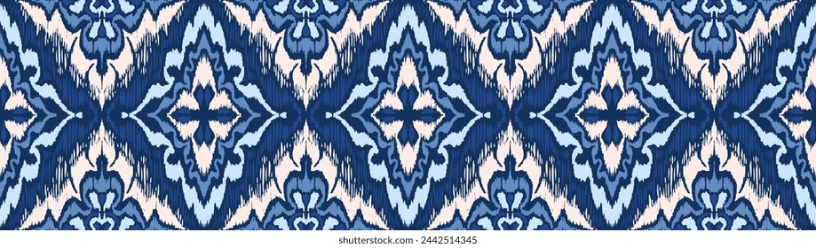 Ikat de adorno folclórico geométrico. Texturas de vector étnico tribal. Patrón sin costuras en estilo azteca. Bordado popular. India, escandinava, gitana, mexicana. Alfombra africana. Dibujado a mano, no AI