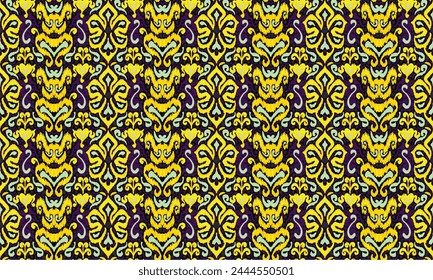 Geometric folk ornament ikat. Tribal ethnic vector textures. Seamless pattern in Aztec style. Folk embroidery. Indian, Scandinavian, Gypsy, Mexican, African carpet. Vector tie dye shibori print.