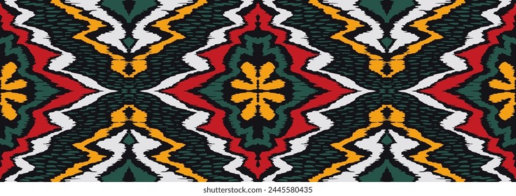 Geometric folk ornament ikat. Tribal ethnic vector textures. Seamless pattern in Aztec style. Folk embroidery. Indian, Scandinavian, Gypsy, Mexican rug. African carpet. Hand drawn, not AI