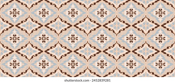 Geometric folk ornament ikat. Tribal ethnic vector textures. Seamless pattern in Aztec style. Folk embroidery. Indian, Scandinavian, Gypsy, Mexican rug. African carpet. Hand drawn, not AI