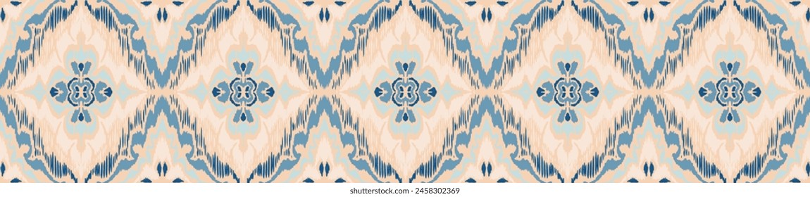 Geometric folk ornament ikat. Tribal ethnic vector textures. Seamless pattern in Aztec style. Folk embroidery. Indian, Scandinavian, Gypsy, Mexican rug. African carpet. Hand drawn, not AI