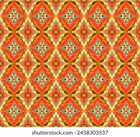 Geometric folk ornament ikat. Tribal ethnic vector textures. Seamless pattern in Aztec style. Folk embroidery. Indian, Scandinavian, Gypsy, Mexican rug. African carpet. Vector tie dye shibori print.