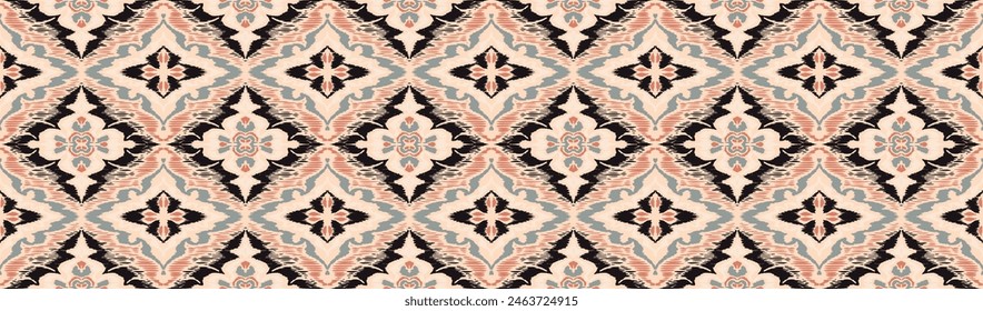 Geometric folk ornament ikat. Tribal ethnic vector textures. Seamless pattern in Aztec style. Folk embroidery. Indian, Scandinavian, Gypsy, Mexican rug. African carpet. Vector tie dye shibori print.