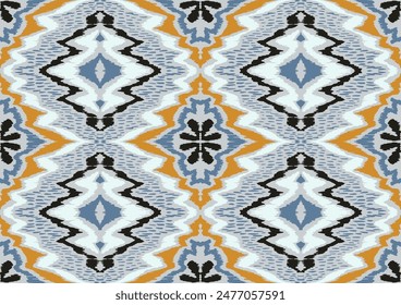 Geometric folk ornament ikat. Tribal ethnic vector textures. Seamless pattern in Aztec style. Folk embroidery. Indian, Scandinavian, Gypsy, Mexican rug. African carpet. Hand drawn, not AI