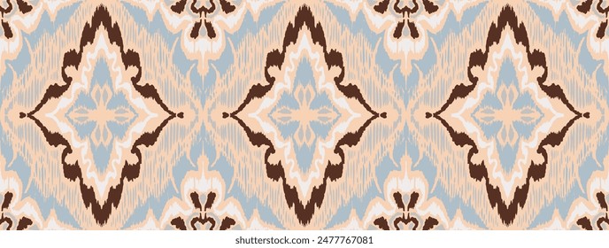 Geometric folk ornament ikat. Tribal ethnic vector textures. Seamless pattern in Aztec style. Folk embroidery. Indian, Scandinavian, Gypsy, Mexican rug. African carpet. Vector tie dye shibori print.