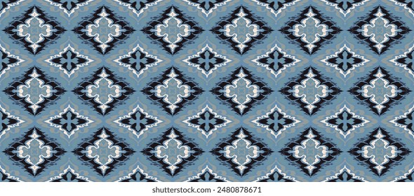 Geometric folk ornament ikat. Tribal ethnic vector textures. Seamless pattern in Aztec style. Folk embroidery. Indian, Scandinavian, Gypsy, Mexican rug. African carpet. Vector tie dye shibori print.