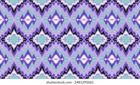 Geometric folk ornament ikat. Tribal ethnic vector textures. Seamless pattern in Aztec style. Folk embroidery. Indian, Scandinavian, Gypsy, Mexican rug. African carpet. Hand drawn, not AI