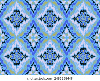 Geometric folk ornament ikat. Tribal ethnic vector textures. Seamless pattern in Aztec style. Folk embroidery. Indian, Scandinavian, Gypsy, Mexican rug. African carpet. Vector tie dye shibori print.