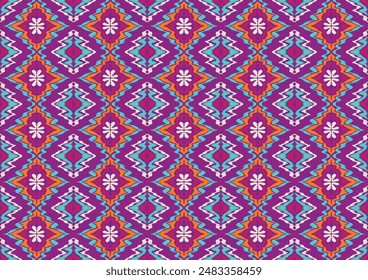 Geometric folk ornament ikat. Tribal ethnic vector textures. Seamless pattern in Aztec style. Folk embroidery. Indian, Scandinavian, Gypsy, Mexican rug. African carpet. Vector tie dye shibori print.