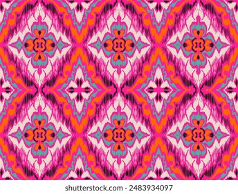 Geometric folk ornament ikat. Tribal ethnic vector textures. Seamless pattern in Aztec style. Folk embroidery. Indian, Scandinavian, Gypsy, Mexican rug. African carpet. Vector tie dye shibori print.