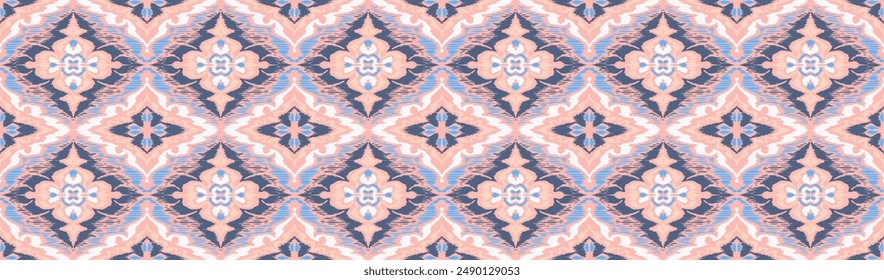 Geometric folk ornament ikat. Tribal ethnic vector textures. Seamless pattern in Aztec style. Folk embroidery. Indian, Scandinavian, Gypsy, Mexican rug. African carpet. Vector tie dye shibori print.