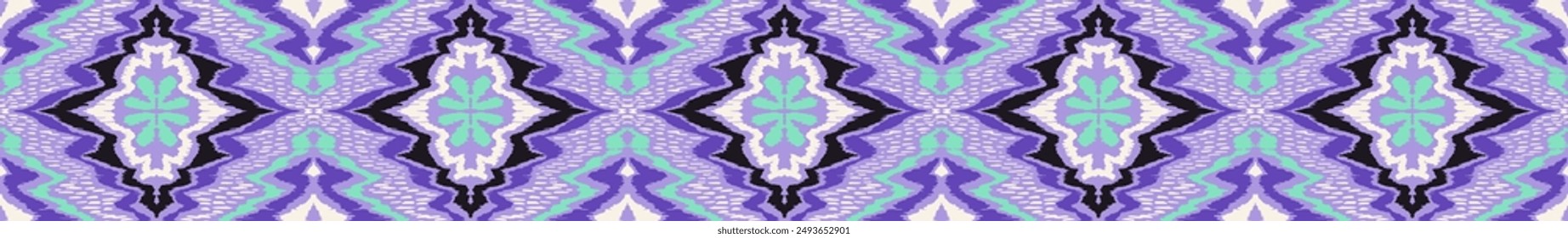 Geometric folk ornament ikat. Tribal ethnic vector textures. Seamless pattern in Aztec style. Folk embroidery. Indian, Scandinavian, Gypsy, Mexican rug. African carpet. Vector tie dye shibori print.
