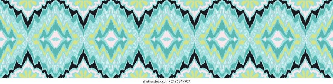 Geometric folk ornament ikat. Tribal ethnic vector textures. Seamless pattern in Aztec style. Folk embroidery. Indian, Scandinavian, Gypsy, Mexican rug. African carpet. Hand drawn, not AI