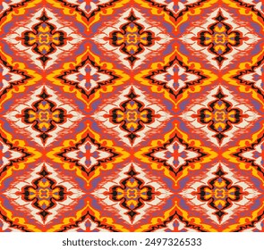 Geometric folk ornament ikat. Tribal ethnic vector textures. Seamless pattern in Aztec style. Folk embroidery. Indian, Scandinavian, Gypsy, Mexican rug. African carpet. Vector tie dye shibori print.