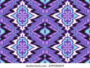 Geometric folk ornament ikat. Tribal ethnic vector textures. Seamless pattern in Aztec style. Folk embroidery. Indian, Scandinavian, Gypsy, Mexican rug. African carpet. Hand drawn, not AI