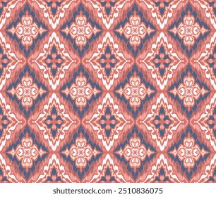 Geometric folk ornament ikat. Tribal ethnic vector textures. Seamless pattern in Aztec style. Folk embroidery. Indian, Scandinavian, Gypsy, Mexican rug. African carpet. Vector tie dye shibori print.