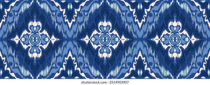 Enfeite popular geométrico ikat. Texturas de vetores étnicos tribais. Padrão contínuo em estilo asteca. Bordado popular. Tapete indiano, escandinavo, cigano, mexicano. Tapete africano. Desenhado à mão, não com IA