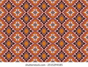 Geometric folk ornament ikat. Tribal ethnic vector textures. Seamless pattern in Aztec style. Folk embroidery. Indian, Scandinavian, Gypsy, Mexican rug. African carpet. Vector tie dye shibori print.