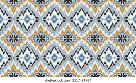 Geometric folk ornament ikat. Tribal ethnic vector textures. Seamless pattern in Aztec style. Folk embroidery. Indian, Scandinavian, Gypsy, Mexican rug. African carpet. Hand drawn, not AI