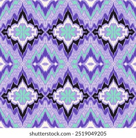 Geometric folk ornament ikat. Tribal ethnic vector textures. Seamless pattern in Aztec style. Folk embroidery. Indian, Scandinavian, Gypsy, Mexican rug. African carpet. Hand drawn, not AI
