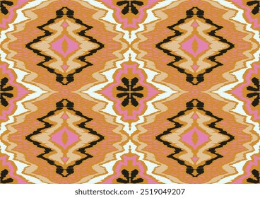 Geometric folk ornament ikat. Tribal ethnic vector textures. Seamless pattern in Aztec style. Folk embroidery. Indian, Scandinavian, Gypsy, Mexican rug. African carpet. Hand drawn, not AI