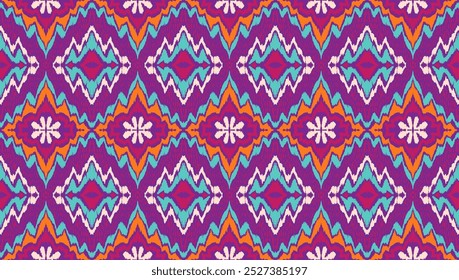 Geometric folk ornament ikat. Tribal ethnic vector textures. Seamless pattern in Aztec style. Folk embroidery. Indian, Scandinavian, Gypsy, Mexican rug. African carpet. Vector tie dye shibori print.