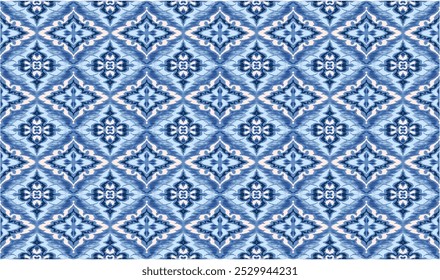 Geometric folk ornament ikat. Tribal ethnic vector textures. Seamless pattern in Aztec style. Folk embroidery. Indian, Scandinavian, Gypsy, Mexican rug. African carpet. Vector tie dye shibori print.