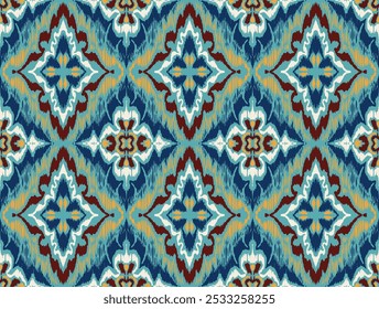 Enfeite popular geométrico ikat. Texturas de vetores étnicos tribais. Padrão contínuo em estilo asteca. Bordado popular. Tapete indiano, escandinavo, cigano, mexicano. Tapete africano. Impressão de shibori de tintura de gravata vetorial.