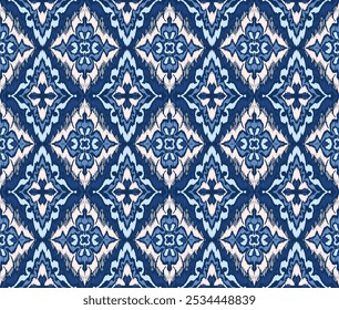 Enfeite popular geométrico ikat. Texturas de vetores étnicos tribais. Padrão contínuo em estilo asteca. Bordado popular. Tapete indiano, escandinavo, cigano, mexicano. Tapete africano. Desenhado à mão, não com IA