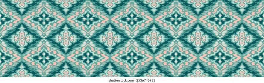 Geometric folk ornament ikat. Tribal ethnic vector textures. Seamless pattern in Aztec style. Folk embroidery. Indian, Scandinavian, Gypsy, Mexican rug. African carpet. Hand drawn, not AI