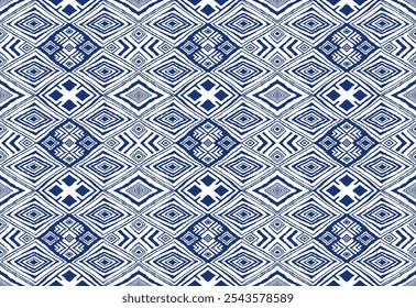 Enfeite popular geométrico ikat. Texturas de vetores étnicos tribais. Padrão contínuo em estilo asteca. Bordado popular. Tapete indiano, escandinavo, cigano, mexicano. Tapete africano. Desenhado à mão, não com IA