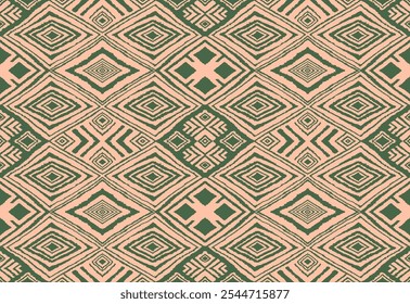 Enfeite popular geométrico ikat. Texturas de vetores étnicos tribais. Padrão contínuo em estilo asteca. Bordado popular. Tapete indiano, escandinavo, cigano, mexicano. Tapete africano. Desenhado à mão, não com IA