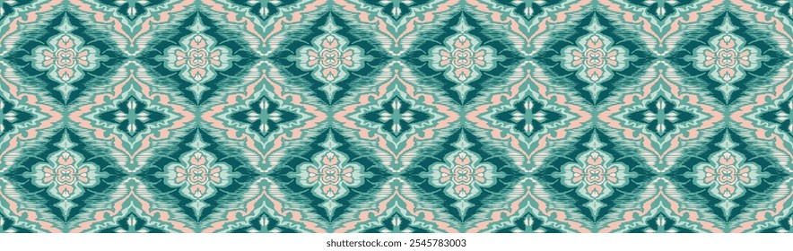 Enfeite popular geométrico ikat. Texturas de vetores étnicos tribais. Padrão contínuo em estilo asteca. Bordado popular. Tapete indiano, escandinavo, cigano, mexicano. Tapete africano. Desenhado à mão, não com IA