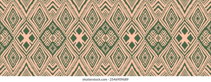 Ornamento popular geométrico ikat. Texturas de Vector étnico tribal. Patrón sin fisuras en estilo azteca. Bordado de Folk. Indio, escandinavo, gitano, alfombra mexicana. Alfombra africana. Dibujado a mano, no AI