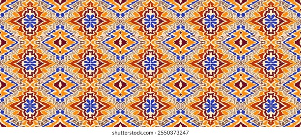 Ornamento popular geométrico ikat. Texturas de Vector étnico tribal. Patrón sin fisuras en estilo azteca. Bordado de Folk. Indio, escandinavo, gitano, alfombra mexicana. Alfombra africana. Dibujado a mano, no AI