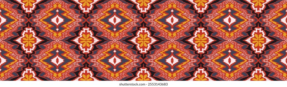 Ornamento popular geométrico ikat. Texturas de Vector étnico tribal. Patrón sin fisuras en estilo azteca. Bordado de Folk. Indio, escandinavo, gitano, alfombra mexicana. Alfombra africana. Dibujado a mano, no AI