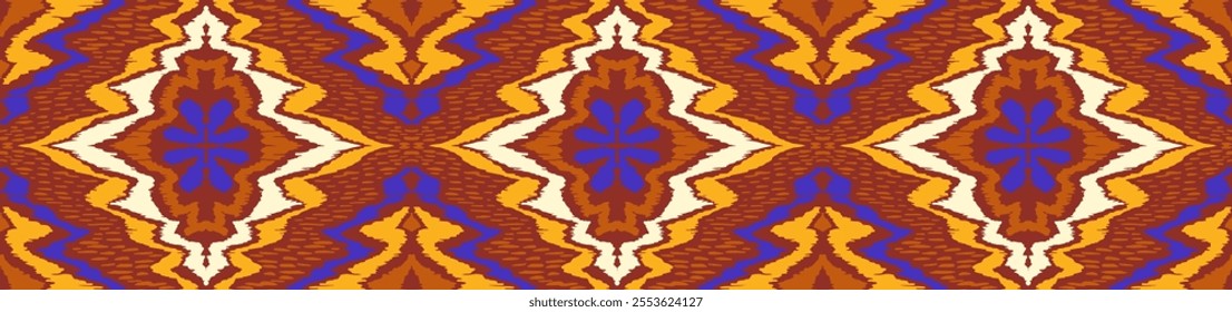 Geometric folk ornament ikat. Tribal ethnic vector textures. Seamless pattern in Aztec style. Folk embroidery. Indian, Scandinavian, Gypsy, Mexican rug. African carpet. Vector tie dye shibori print.