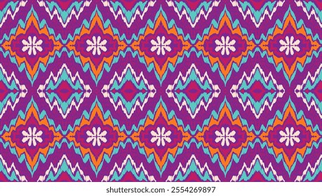 Geometric folk ornament ikat. Tribal ethnic vector textures. Seamless pattern in Aztec style. Folk embroidery. Indian, Scandinavian, Gypsy, Mexican rug. African carpet. Vector tie dye shibori print.