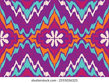 Geometric folk ornament ikat. Tribal ethnic vector textures. Seamless pattern in Aztec style. Folk embroidery. Indian, Scandinavian, Gypsy, Mexican rug. African carpet. Vector tie dye shibori print.