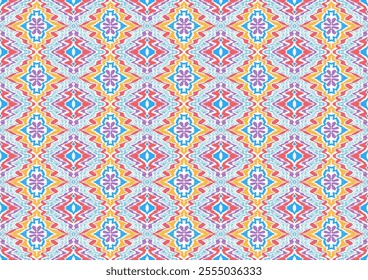 Geometric folk ornament ikat. Tribal ethnic vector textures. Seamless pattern in Aztec style. Folk embroidery. Indian, Scandinavian, Gypsy, Mexican rug. African carpet. Vector tie dye shibori print.