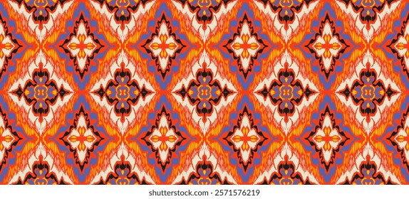 Geometric folk ornament ikat. Tribal ethnic vector textures. Seamless pattern in Aztec style. Folk embroidery. Indian, Scandinavian, Gypsy, Mexican rug. African carpet. Vector tie dye shibori print.