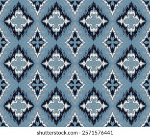 Geometric folk ornament ikat. Tribal ethnic vector textures. Seamless pattern in Aztec style. Folk embroidery. Indian, Scandinavian, Gypsy, Mexican rug. African carpet. Vector tie dye shibori print.