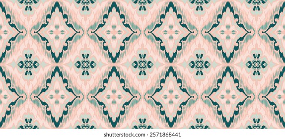 Geometric folk ornament ikat. Tribal ethnic vector textures. Seamless pattern in Aztec style. Folk embroidery. Indian, Scandinavian, Gypsy, Mexican rug. African carpet. Hand drawn, not AI