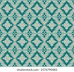 Geometric folk ornament ikat. Tribal ethnic vector textures. Seamless pattern in Aztec style. Folk embroidery. Indian, Scandinavian, Gypsy, Mexican rug. African carpet. Hand drawn, not AI